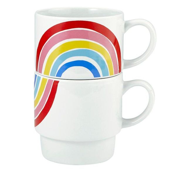 Set of 2 NWT Rainbow Stacking Mugs | Ceramic Mug Set 70s Pride Gift - Picture 2 of 11